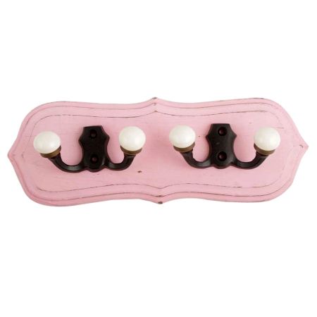 Pink Black Double Loop Ceramic Iron Wooden Hooks
